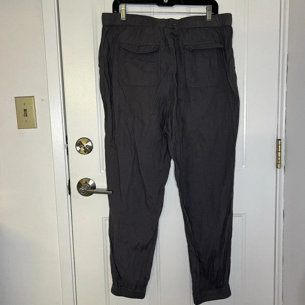C&C California Women Pull-On‎ 100%Linen Cargo Jogger Pants sz XL Pewter Grey